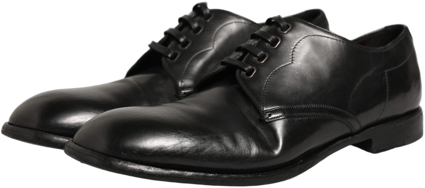 Dolce & Gabbana Black Calfskin Leather Derby Men Dress Shoes