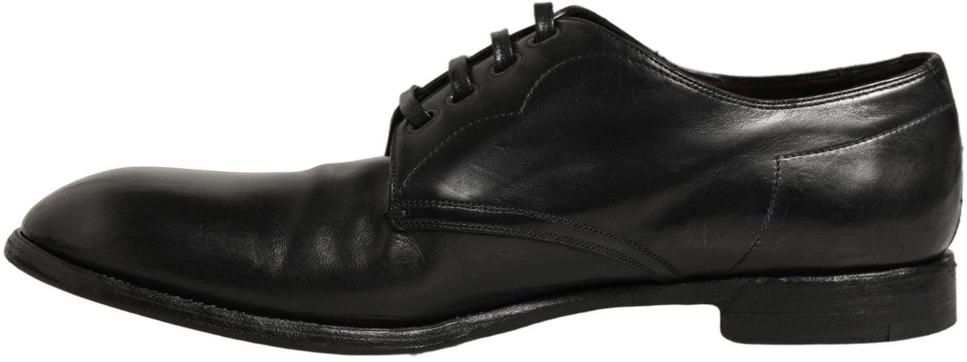 Dolce & Gabbana Black Calfskin Leather Derby Men Dress Shoes