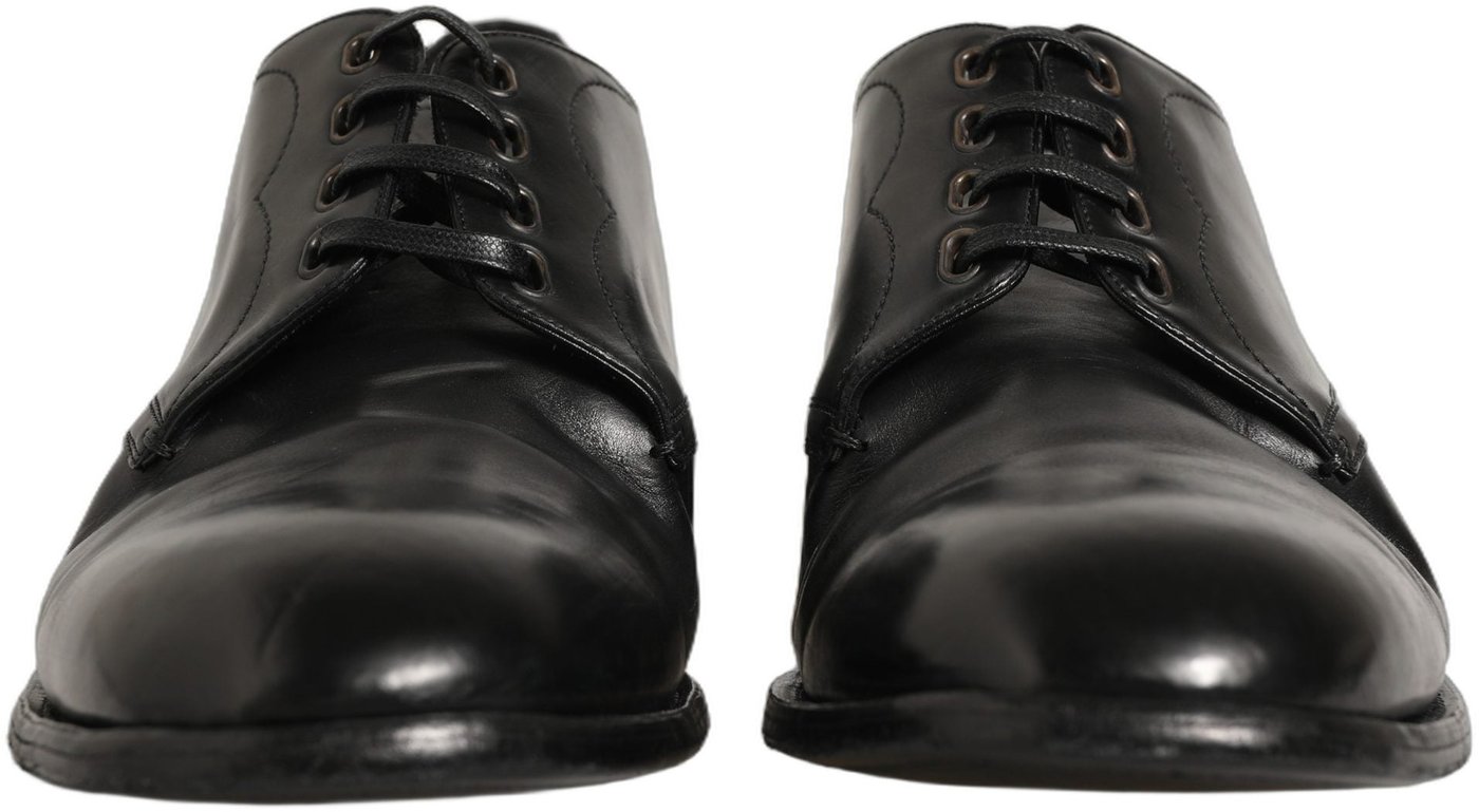 Dolce & Gabbana Black Calfskin Leather Derby Men Dress Shoes