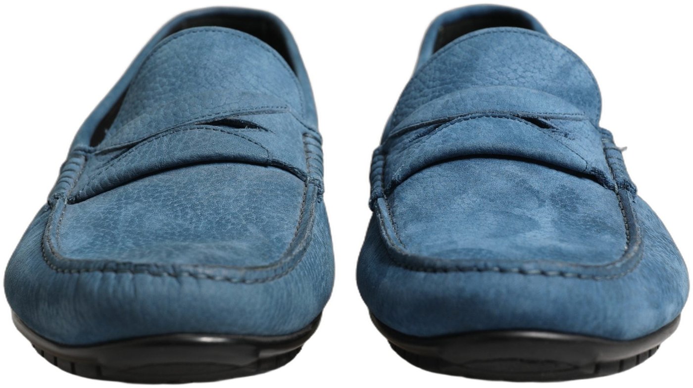 Dolce & Gabbana Blue Calfskin Leather Driver Loafers Shoes
