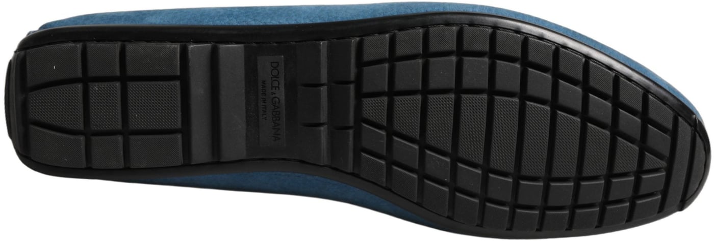 Dolce & Gabbana Blue Calfskin Leather Driver Loafers Shoes
