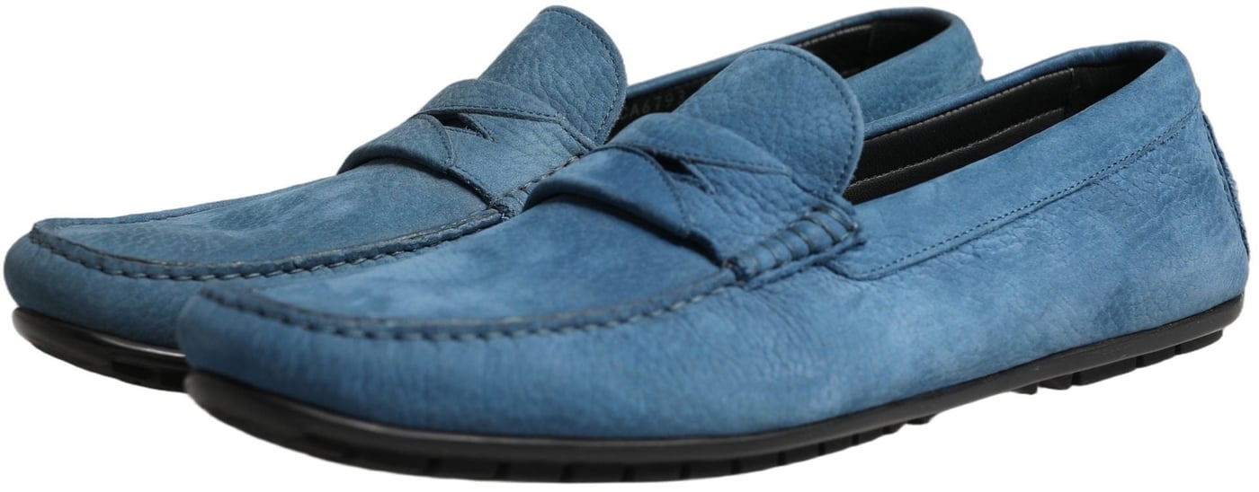 Dolce & Gabbana Blue Calfskin Leather Driver Loafers Shoes