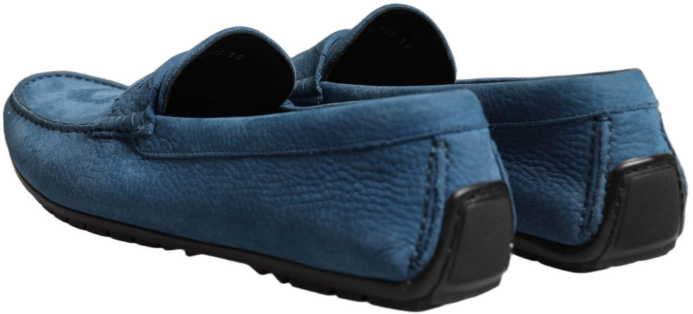 Dolce & Gabbana Blue Calfskin Leather Driver Loafers Shoes