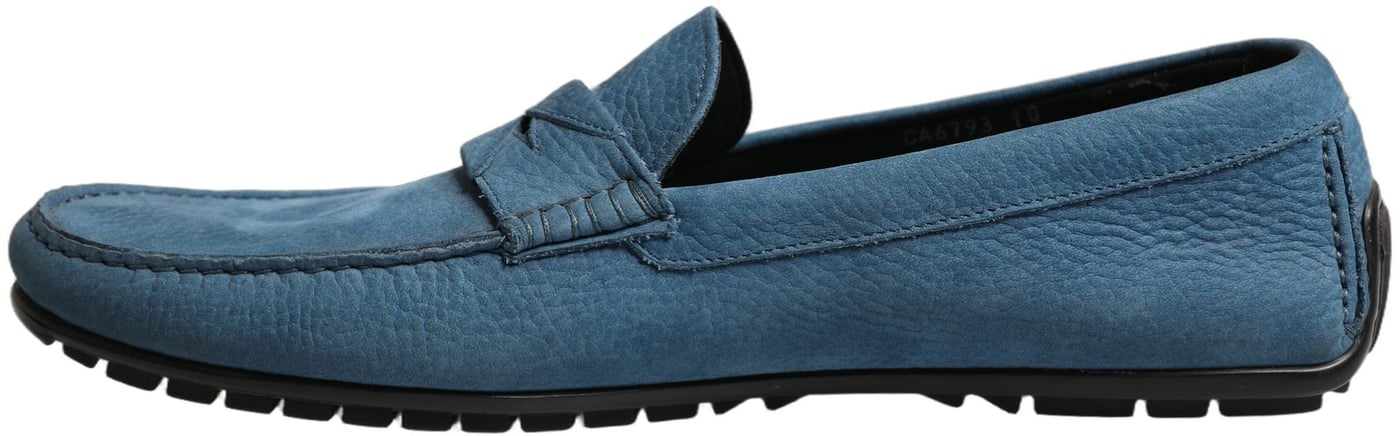 Dolce & Gabbana Blue Calfskin Leather Driver Loafers Shoes