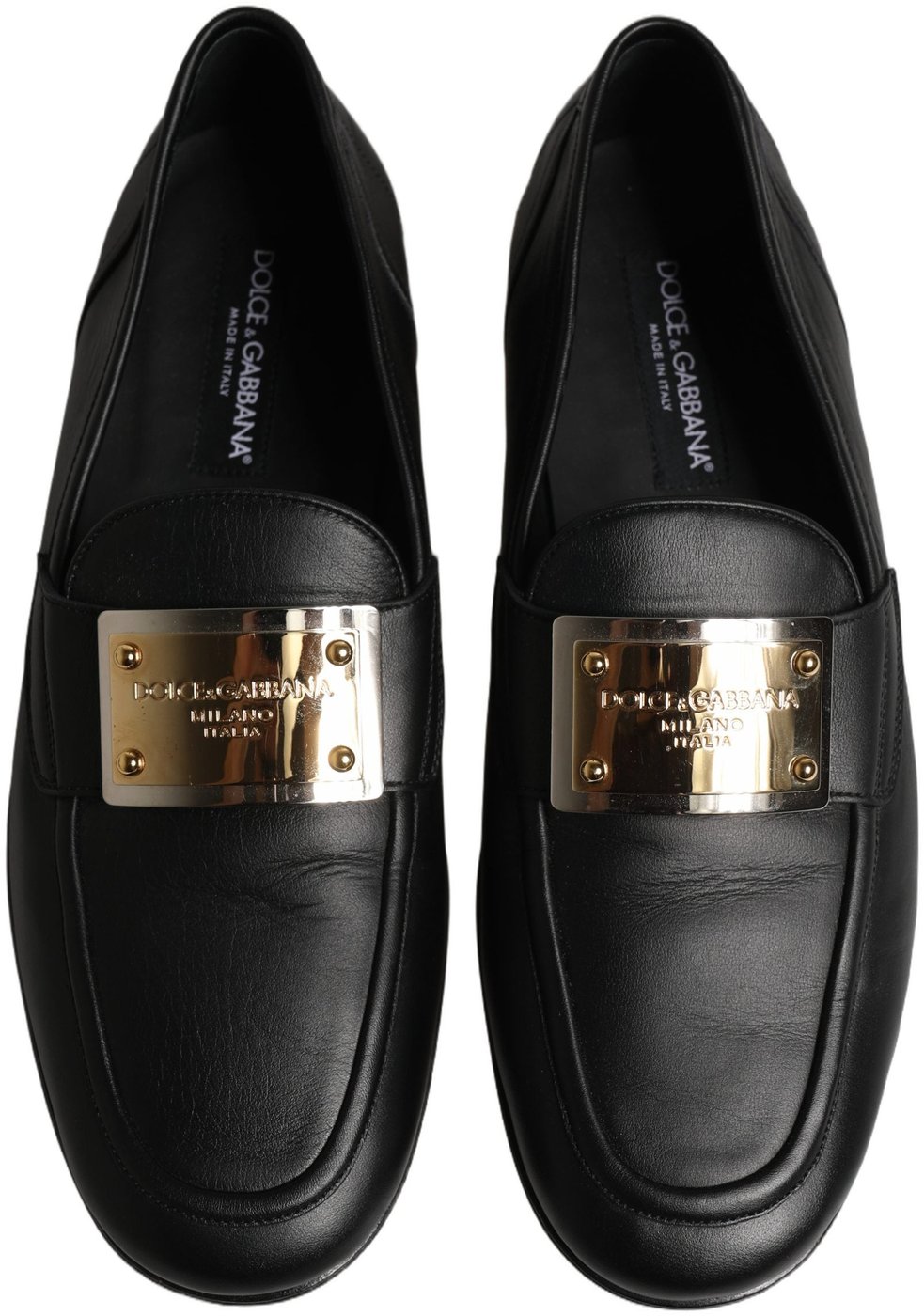 Dolce & Gabbana Black Leather Logo Plaque Loafers Men Shoes