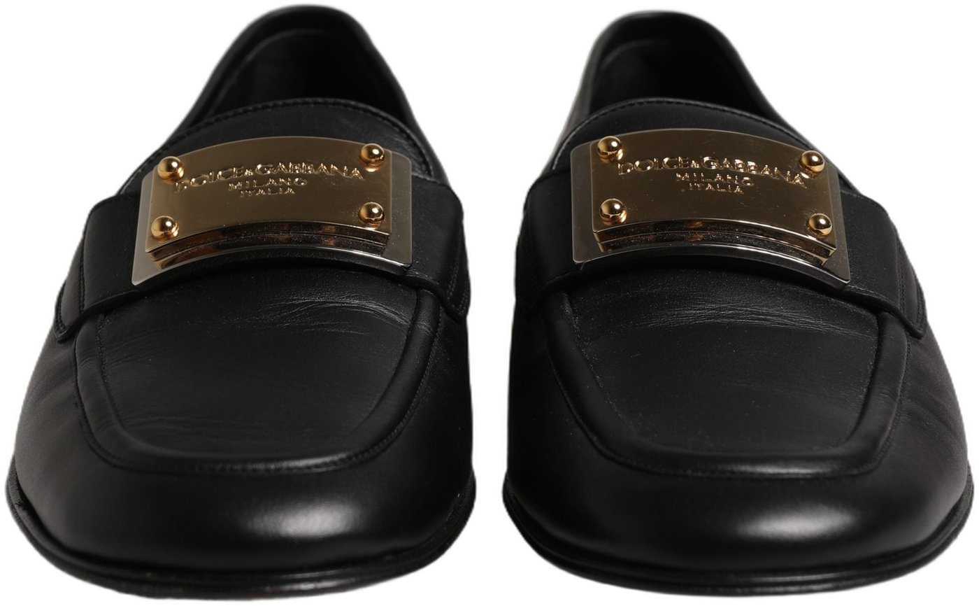Dolce & Gabbana Black Leather Logo Plaque Loafers Men Shoes
