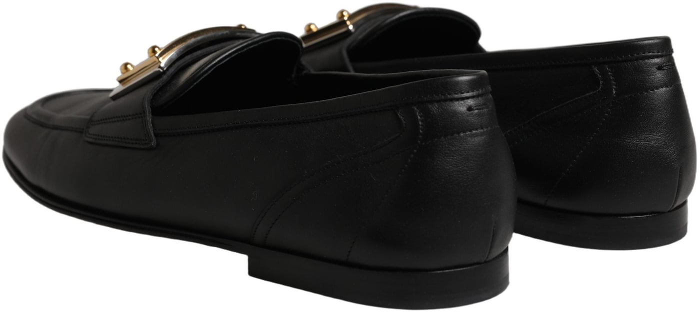 Dolce & Gabbana Black Leather Logo Plaque Loafers Men Shoes