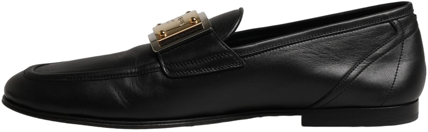 Dolce & Gabbana Black Leather Logo Plaque Loafers Men Shoes