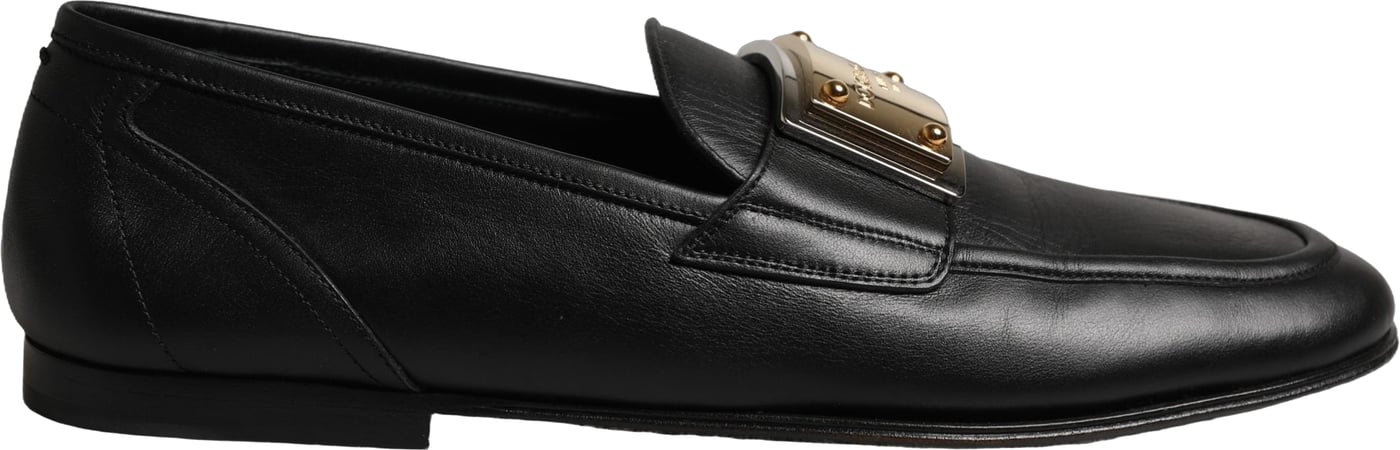 Dolce & Gabbana Black Leather Logo Plaque Loafers Men Shoes
