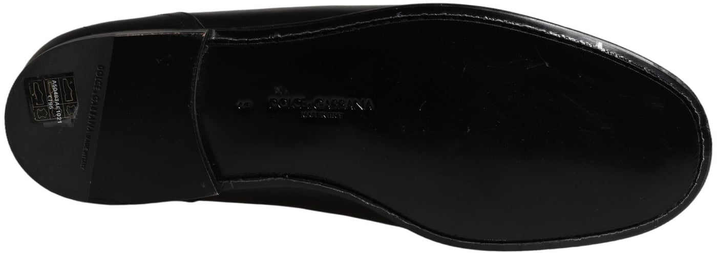 Dolce & Gabbana Black Leather Logo Plaque Loafers Men Shoes