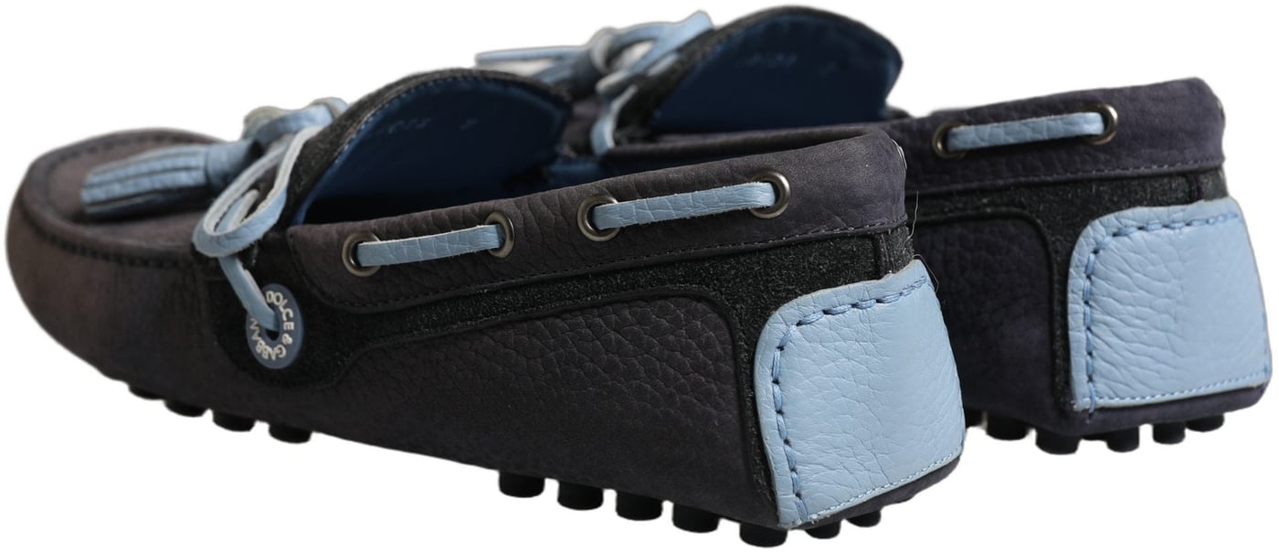 Dolce & Gabbana Navy Blue Suede Leather Tassel Loafers Shoes