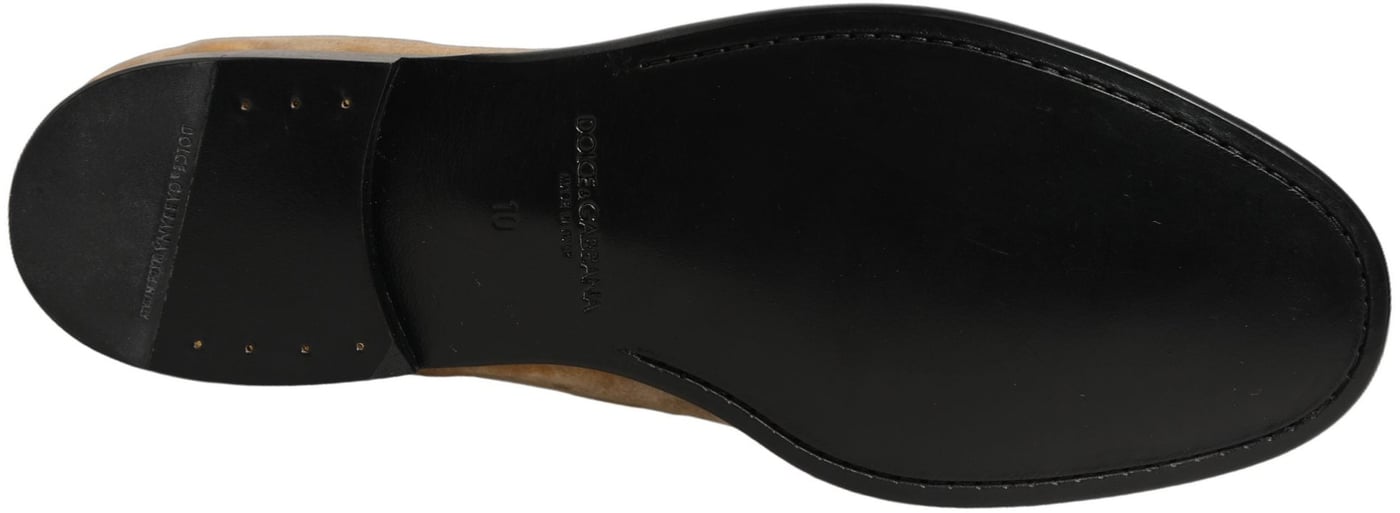 Dolce & Gabbana Beige Suede Slip On Slippers Loafers Shoes