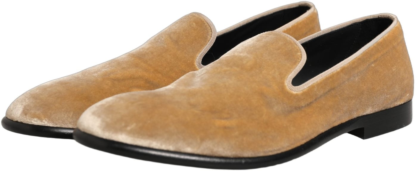 Dolce & Gabbana Beige Suede Slip On Slippers Loafers Shoes
