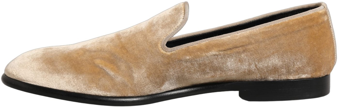 Dolce & Gabbana Beige Suede Slip On Slippers Loafers Shoes