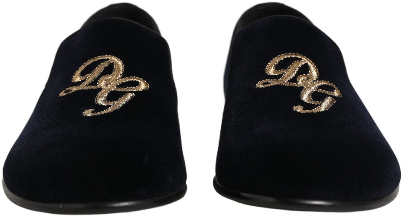 Dolce & Gabbana Black Suede DG Logo Slippers Men Loafers Shoes