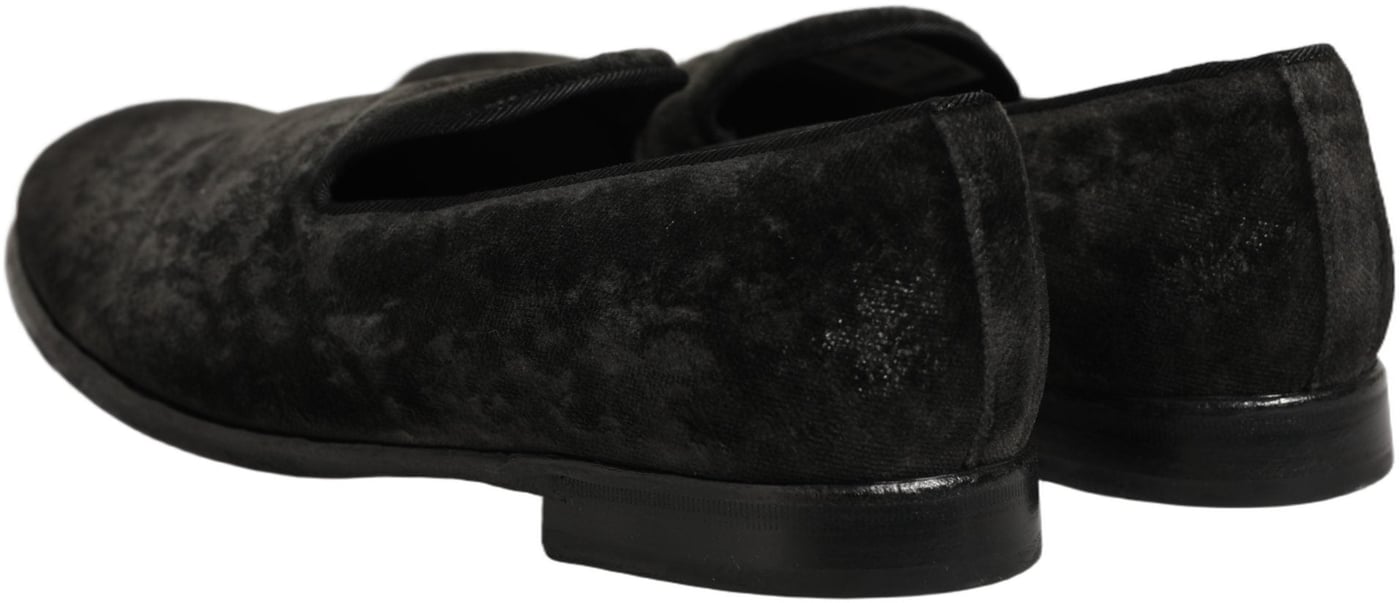 Dolce & Gabbana Black Suede Slip On Men Slippers Loafers Shoes
