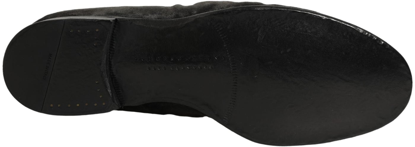Dolce & Gabbana Black Suede Slip On Men Slippers Loafers Shoes