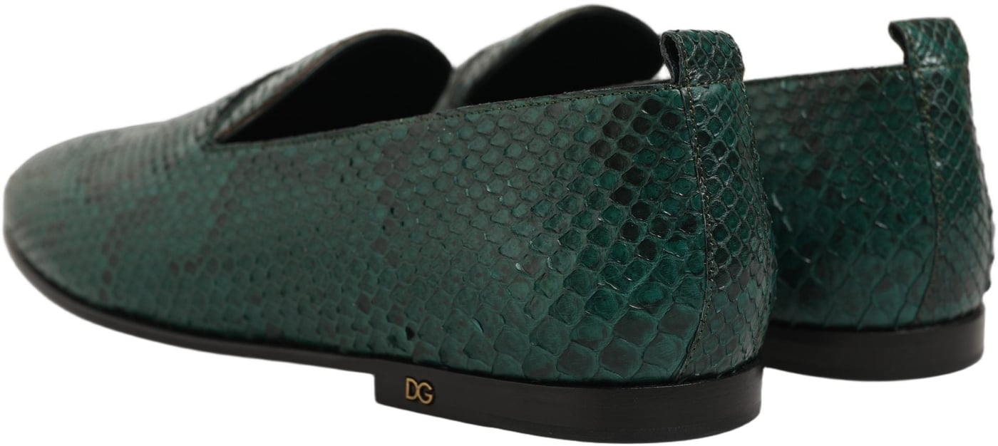 Dolce & Gabbana Dark Green Embossed Leather Loafers Shoes