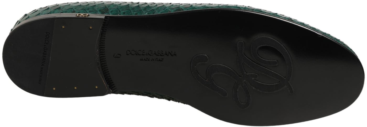 Dolce & Gabbana Dark Green Embossed Leather Loafers Shoes