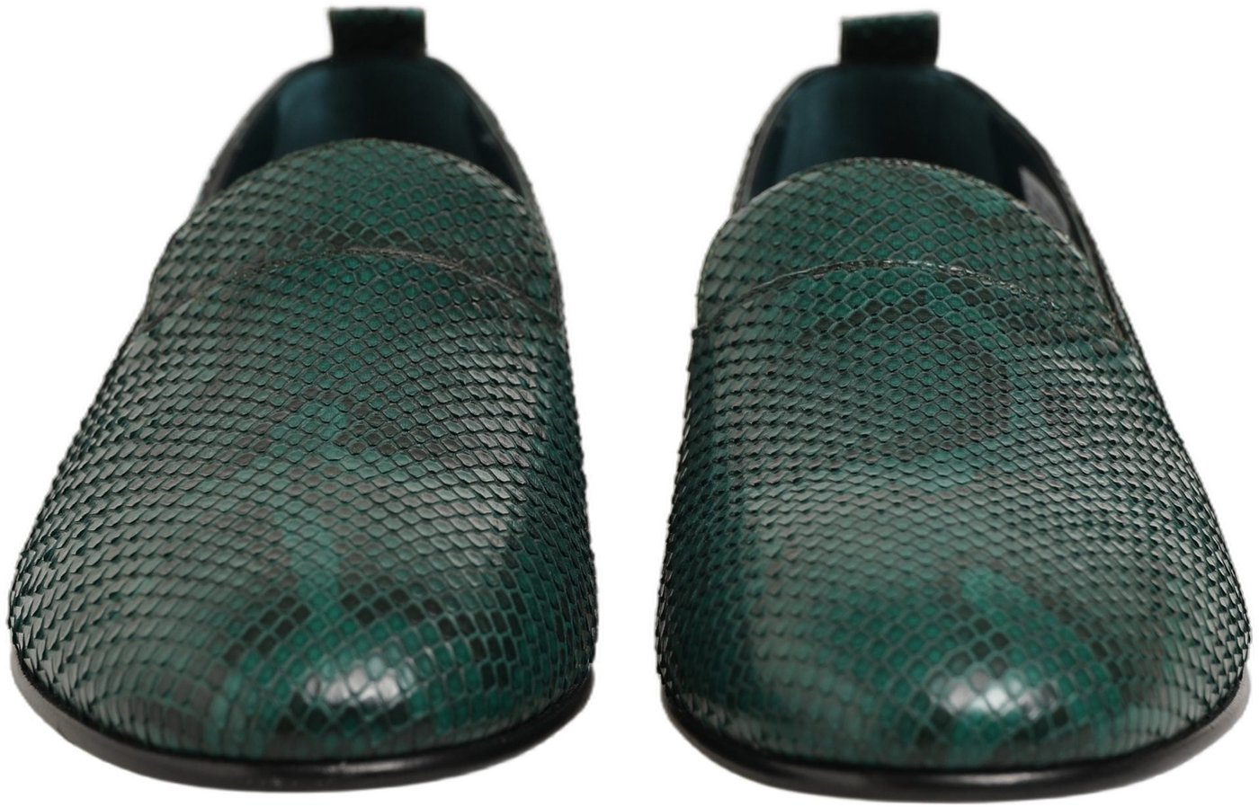 Dolce & Gabbana Dark Green Embossed Leather Loafers Shoes