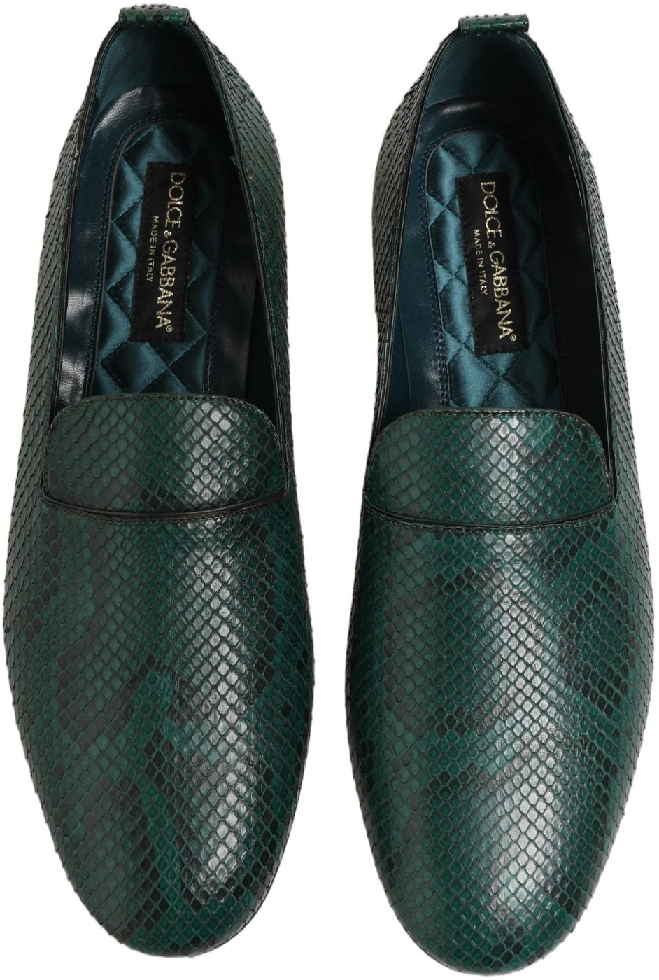 Dolce & Gabbana Dark Green Embossed Leather Loafers Shoes