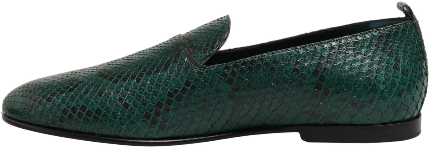 Dolce & Gabbana Dark Green Embossed Leather Loafers Shoes