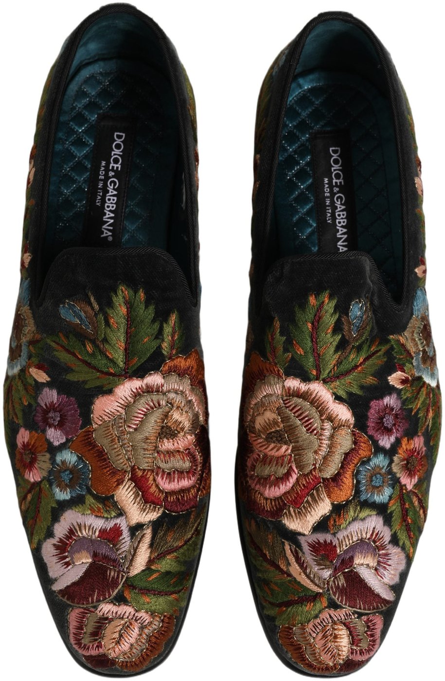 Dolce & Gabbana Black Velvet Floral Embroidery Loafers Shoes