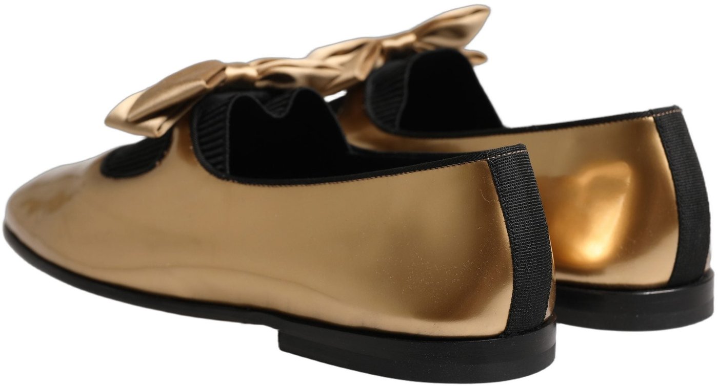 Dolce & Gabbana Metallic Gold Leather Flats Loafers Shoes