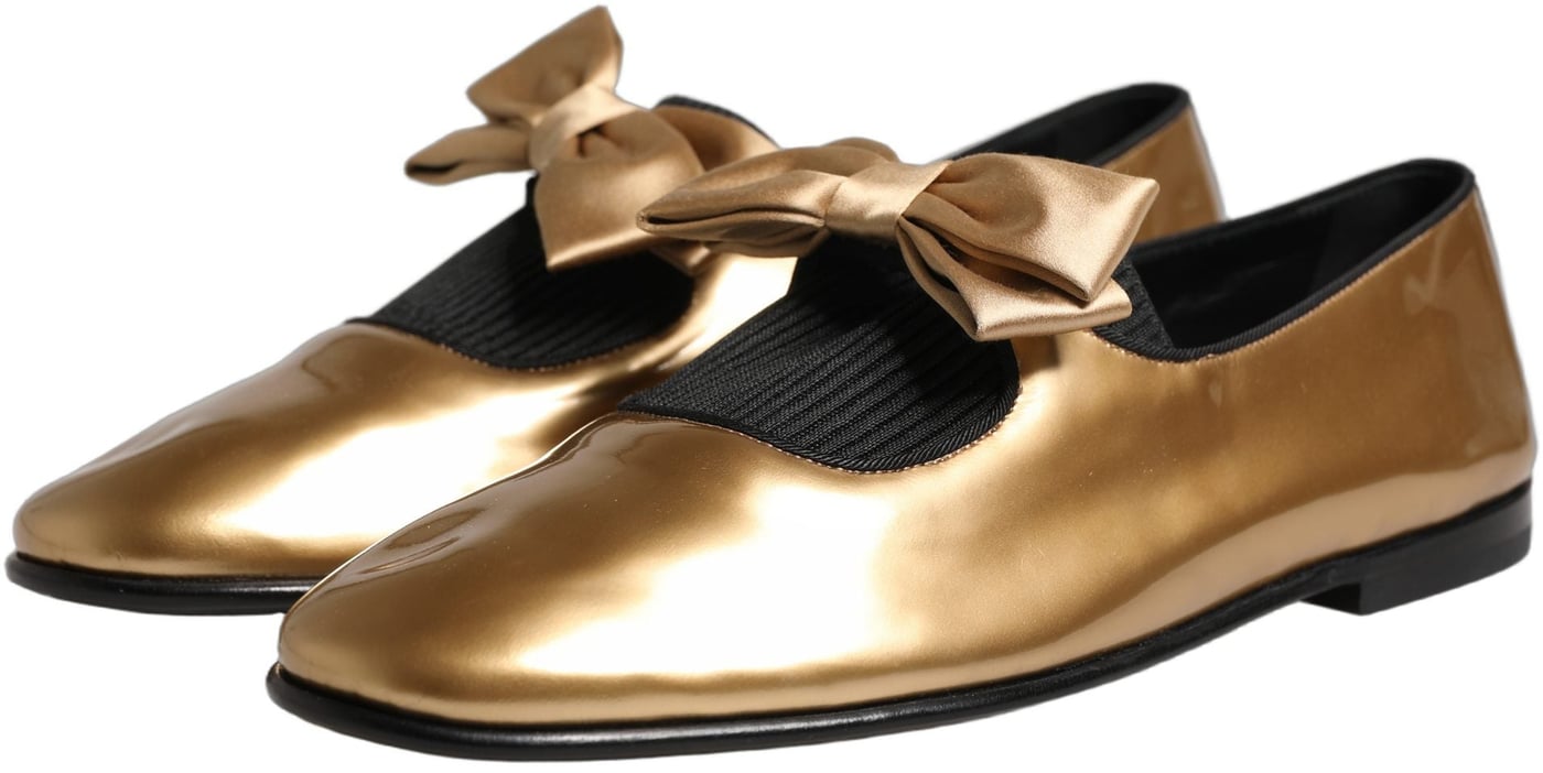 Dolce & Gabbana Metallic Gold Leather Flats Loafers Shoes
