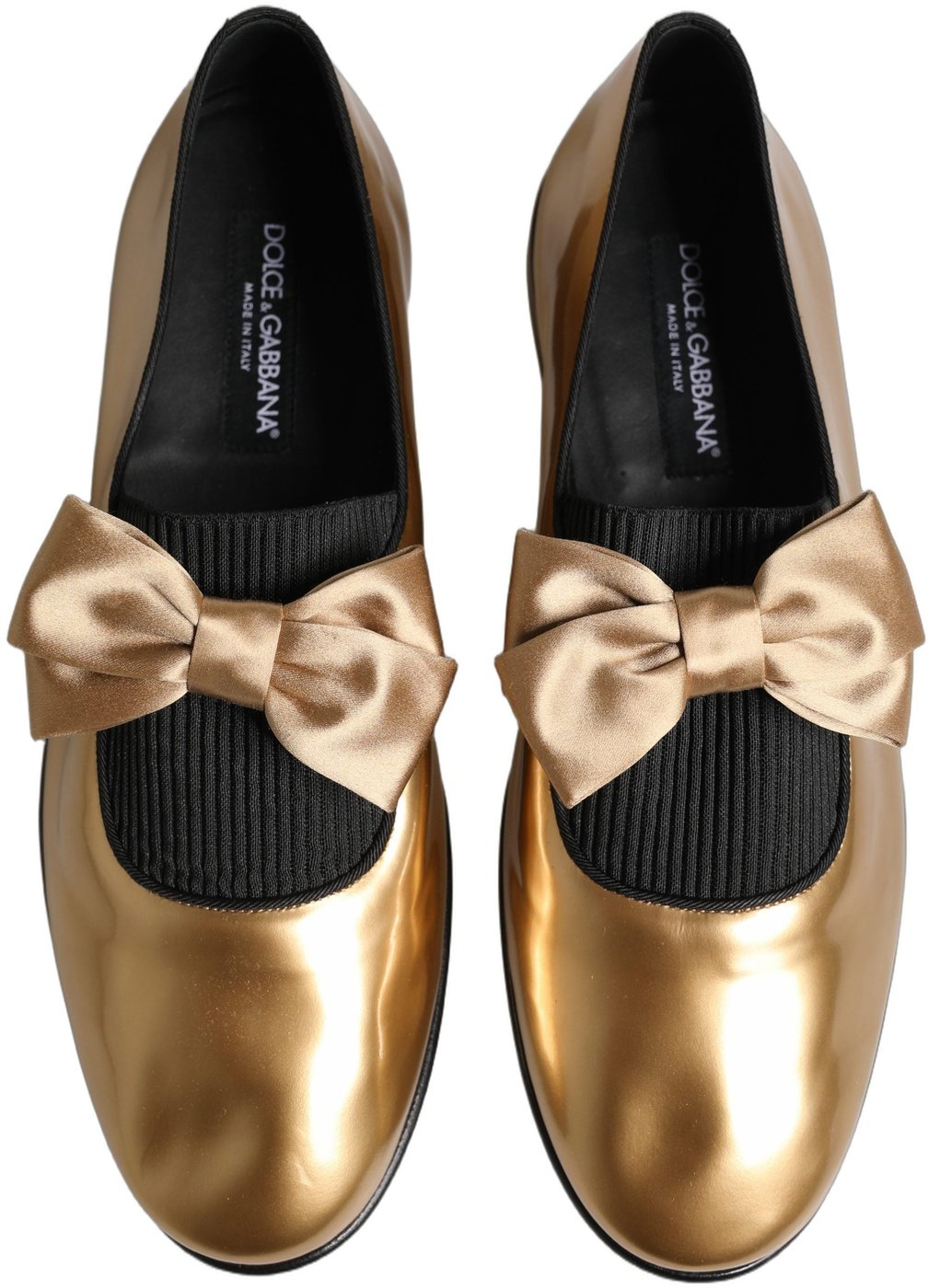 Dolce & Gabbana Metallic Gold Leather Flats Loafers Shoes
