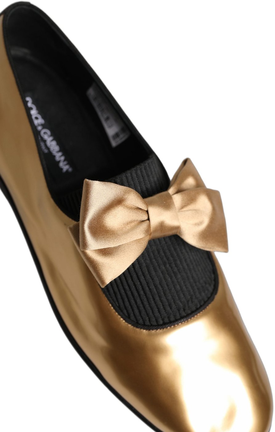 Dolce & Gabbana Metallic Gold Leather Flats Loafers Shoes