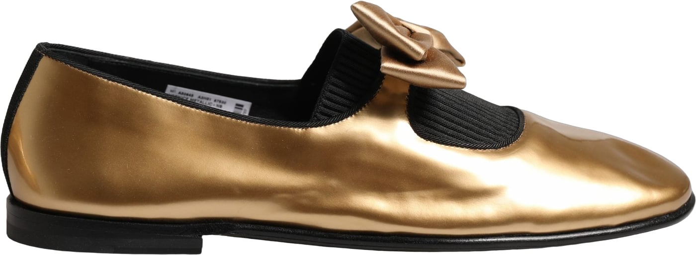 Dolce & Gabbana Metallic Gold Leather Flats Loafers Shoes