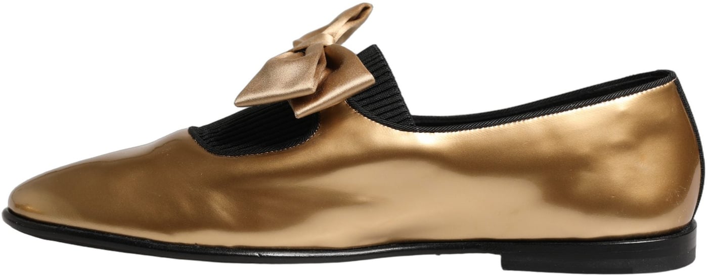 Dolce & Gabbana Metallic Gold Leather Flats Loafers Shoes