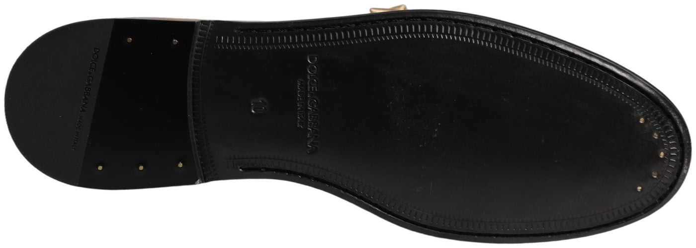 Dolce & Gabbana Metallic Gold Leather Flats Loafers Shoes
