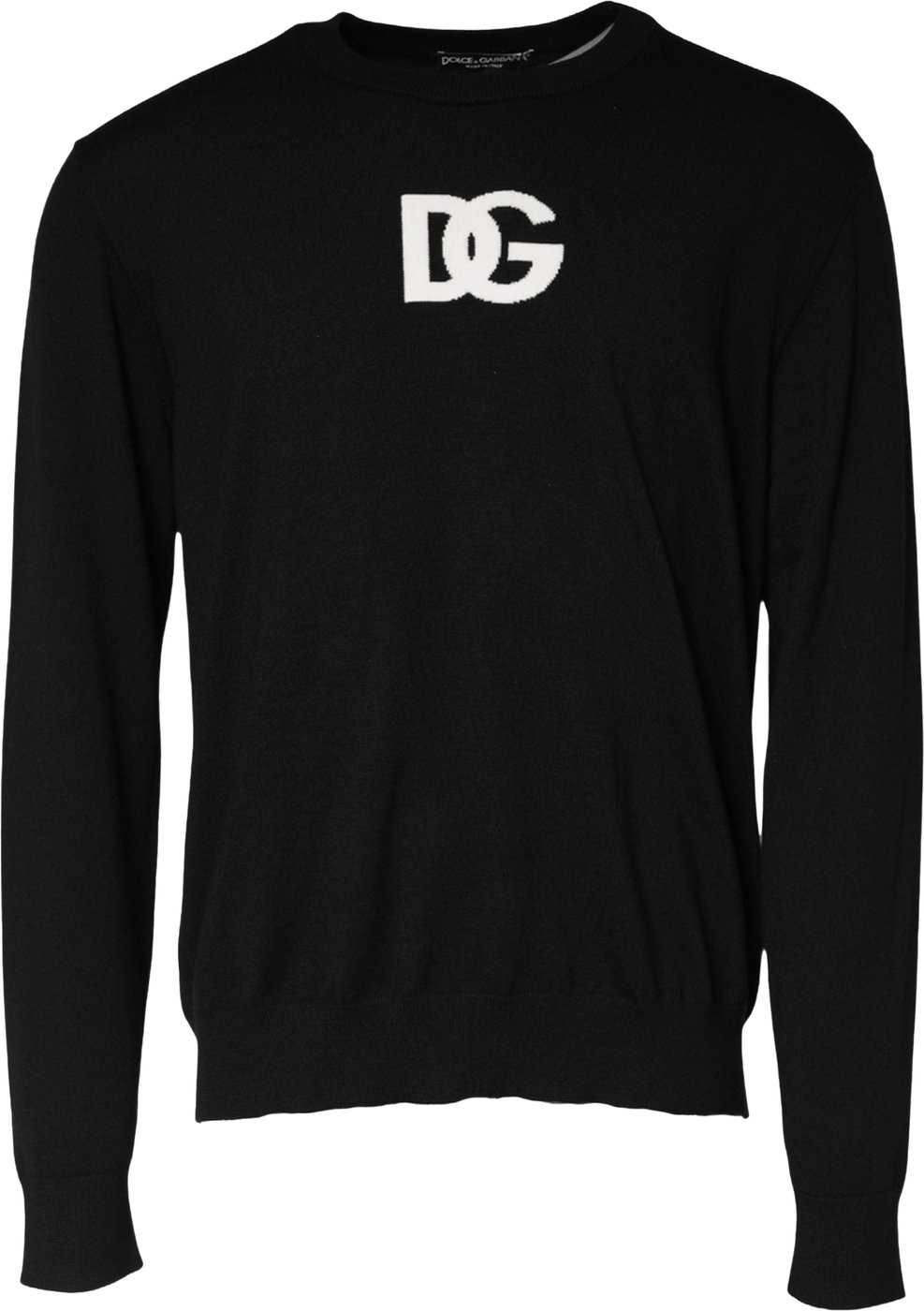Dolce & Gabbana Black Wool DG Logo Men Crew Neck Sweater