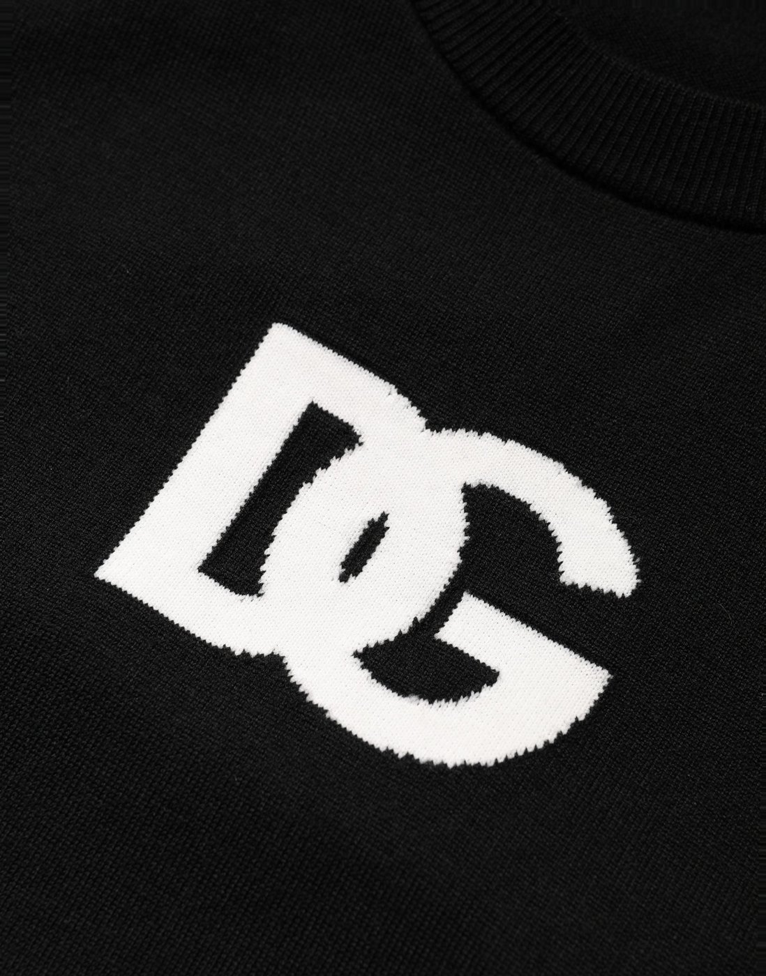 Dolce & Gabbana Black Wool DG Logo Men Crew Neck Sweater
