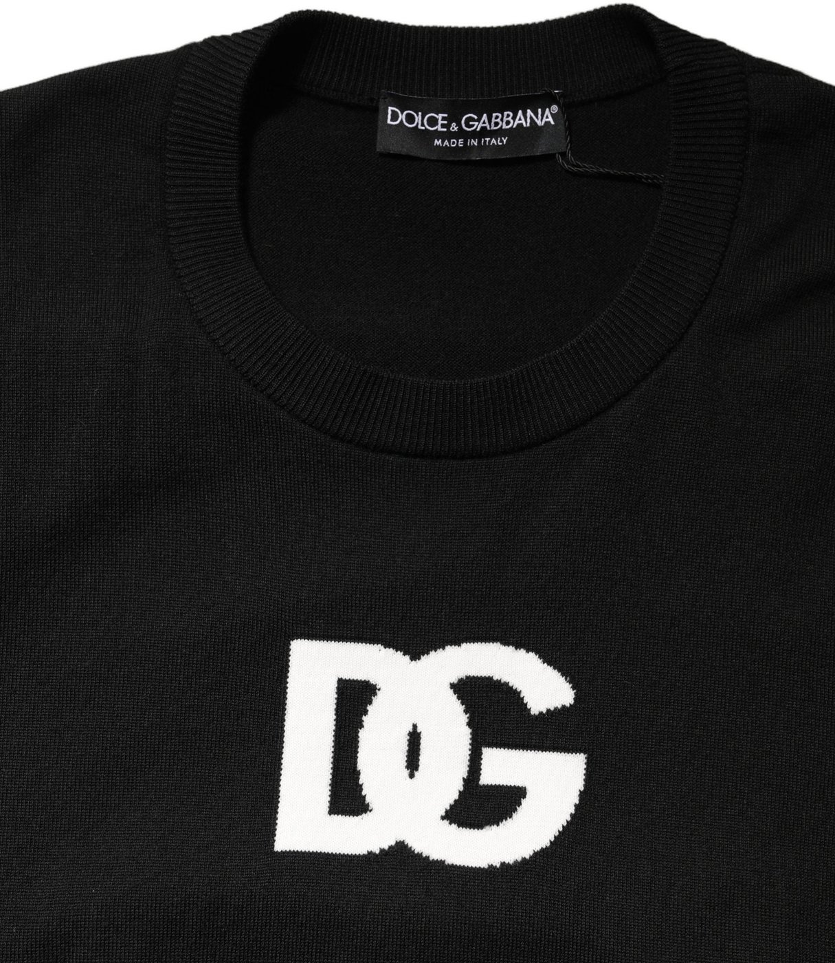Dolce & Gabbana Black Wool DG Logo Men Crew Neck Sweater