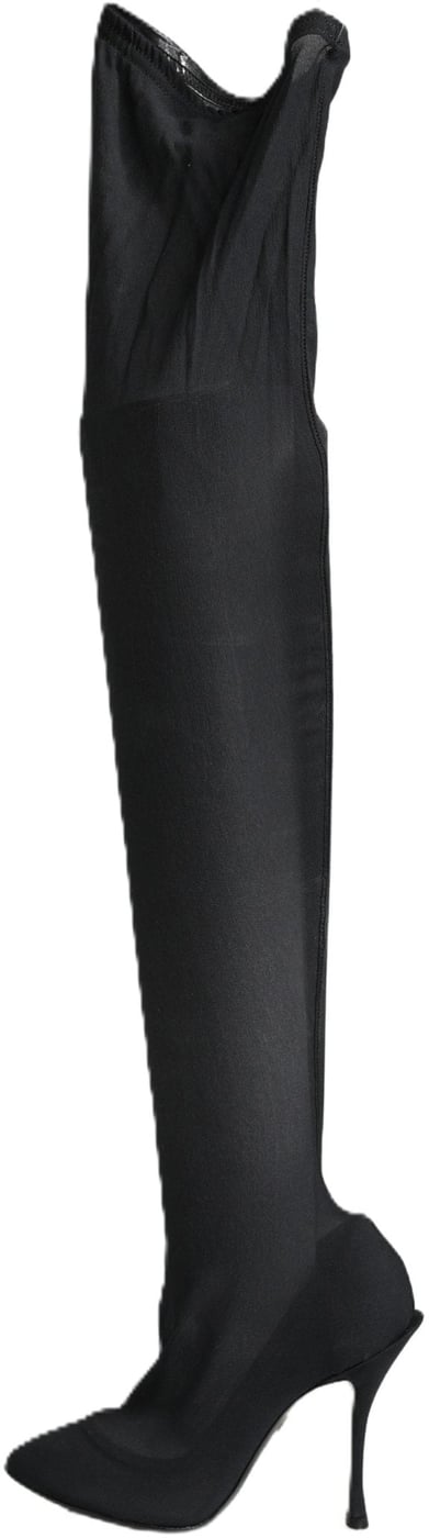 Dolce & Gabbana Black Stretch Socks Knee High Boots Shoes