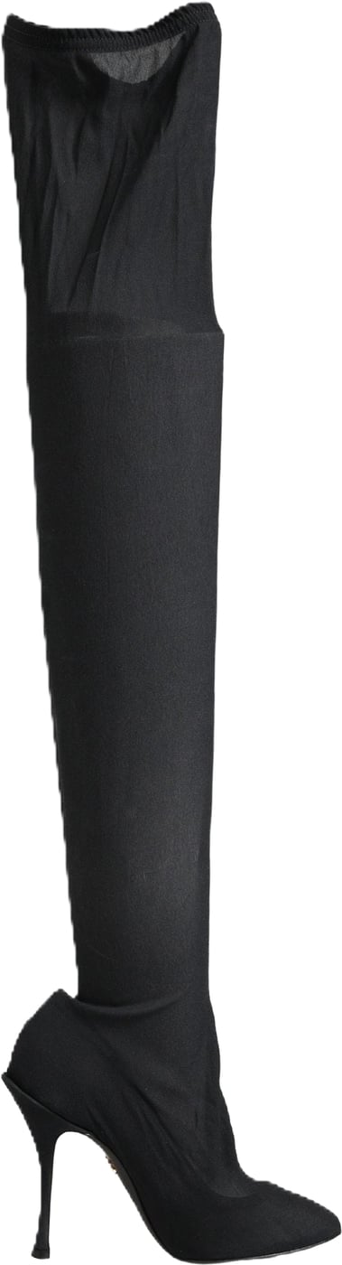 Dolce & Gabbana Black Stretch Socks Knee High Boots Shoes