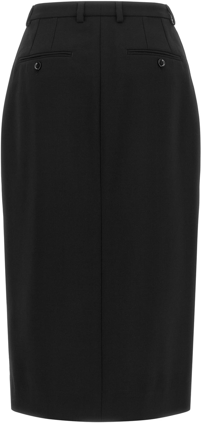 Tailored Front Slit Pleated Waistband Midi Skirt