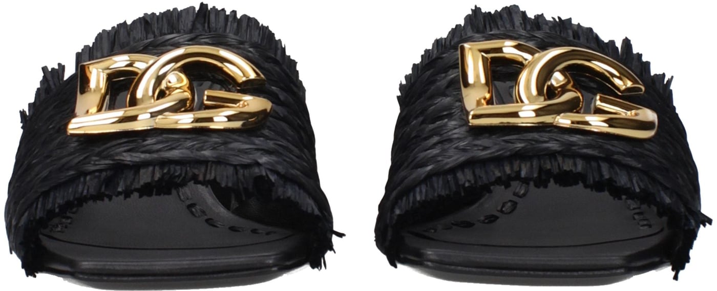 Dolce & Gabbana Black Raffia Platform Sandals