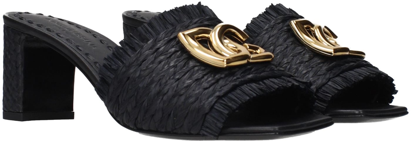 Dolce & Gabbana Black Raffia Platform Sandals