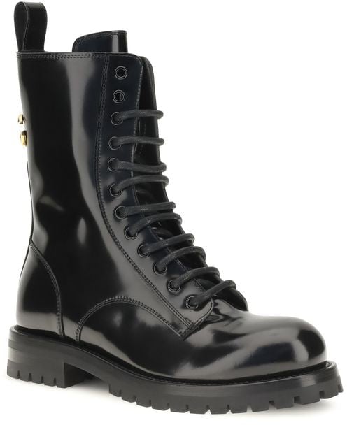 Dolce & Gabbana Black Calf Leather Bos Taurus Lace-Up Boots