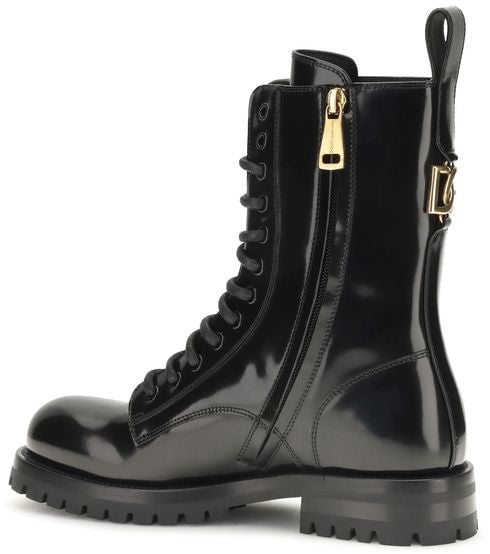 Dolce & Gabbana Black Calf Leather Bos Taurus Lace-Up Boots