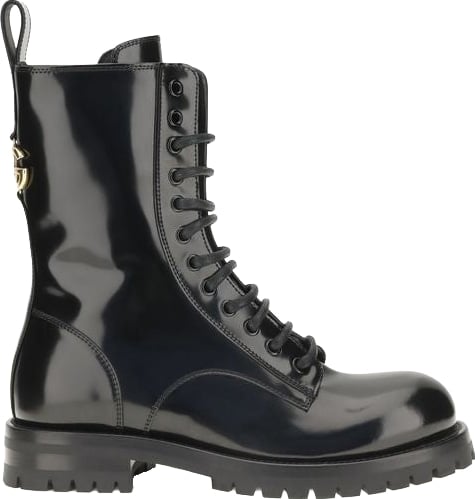 Dolce & Gabbana Black Calf Leather Bos Taurus Lace-Up Boots
