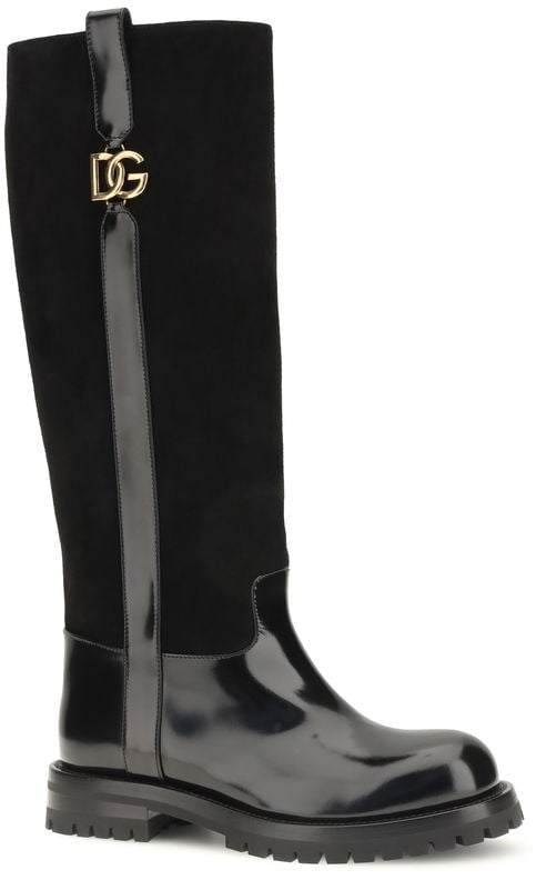 Black Tall Suede Shaft Boots