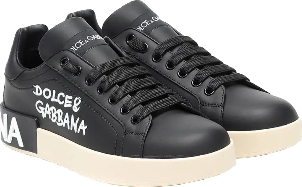 D&G Portofino Logo Print Trainers Men's Black