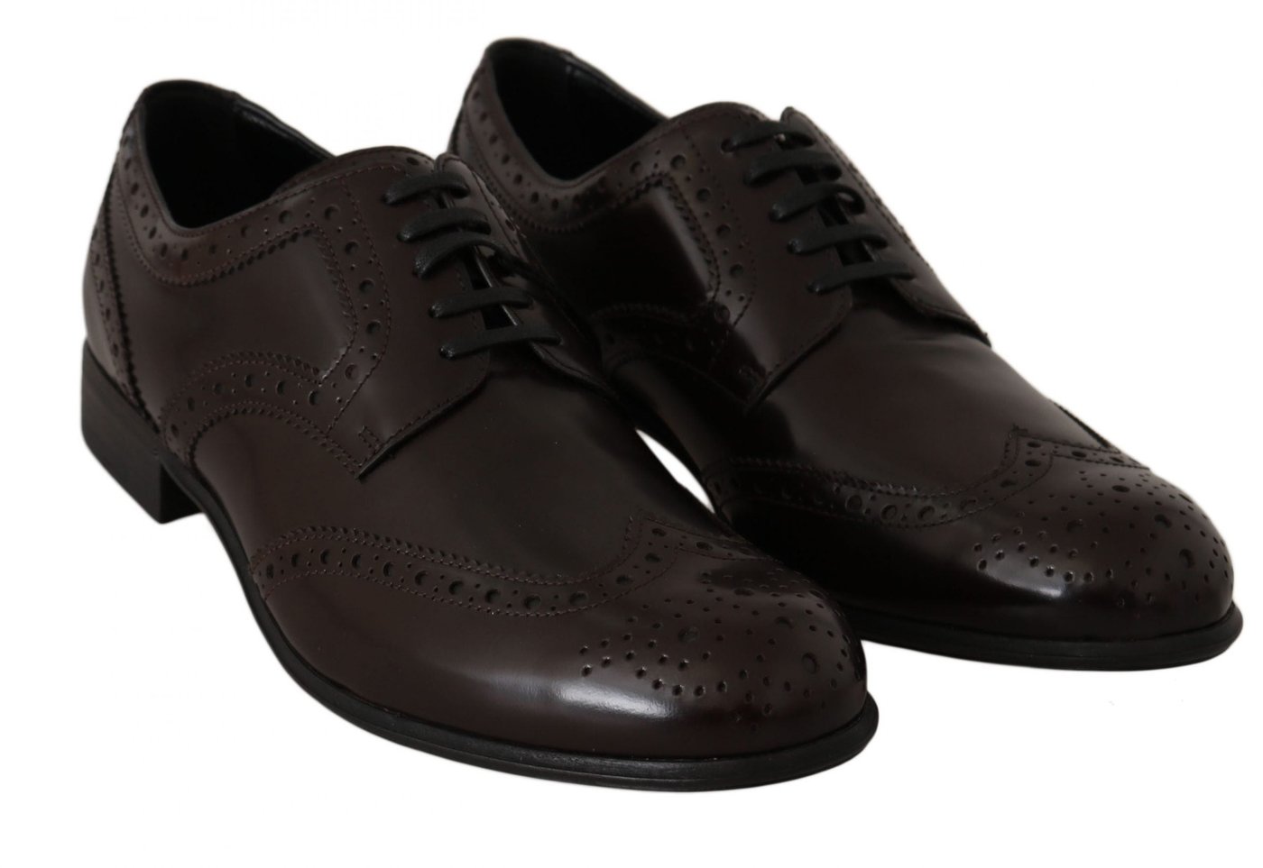 Dolce & Gabbana Brown Leather Broques Oxford Wingtip Shoes