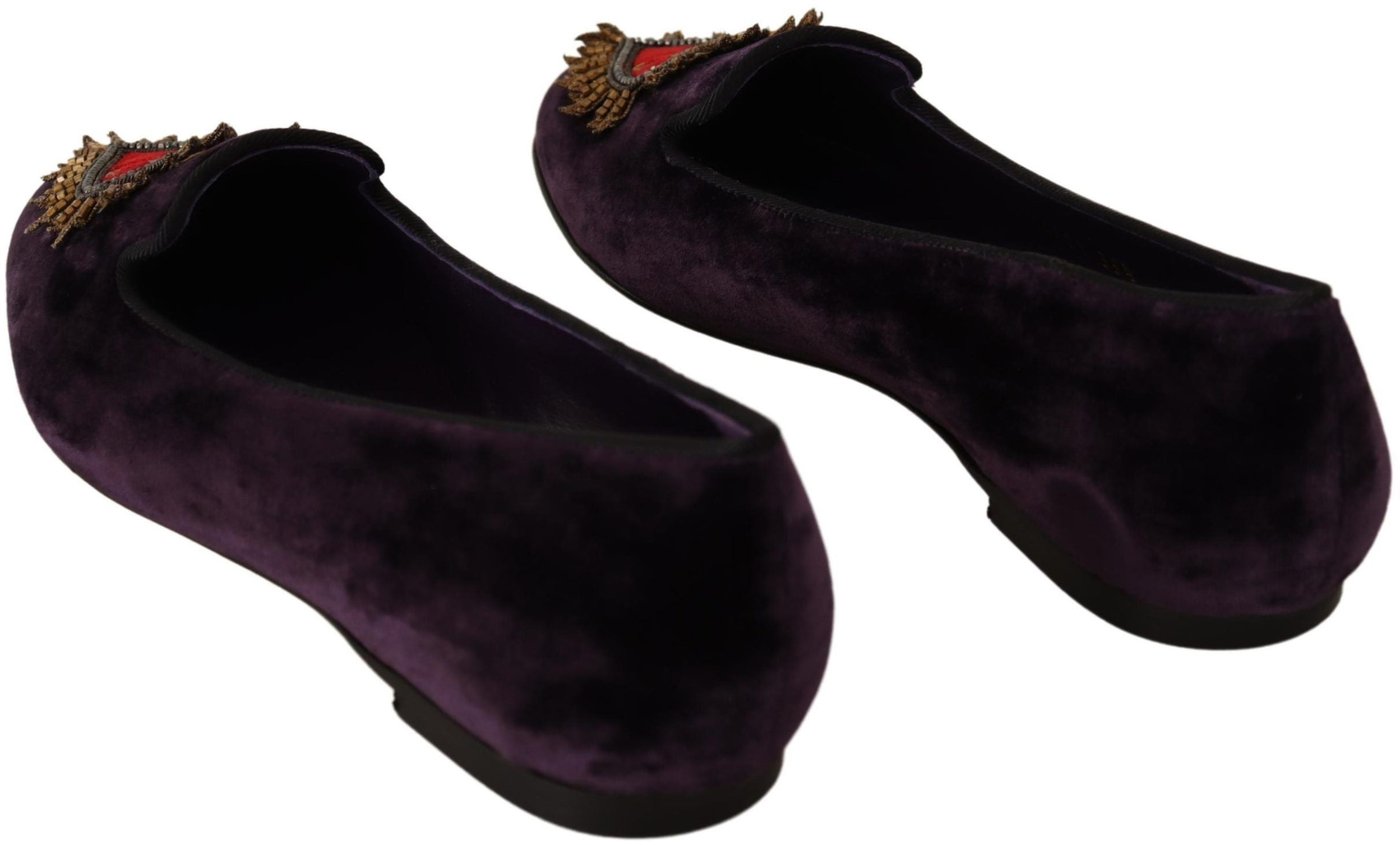 Dolce & Gabbana Purple Velvet DG Heart Loafers Flats Shoes
