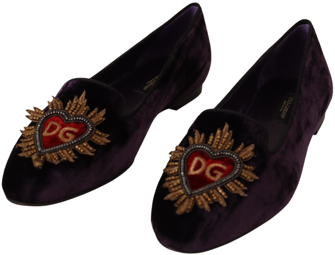 Dolce & Gabbana Purple Velvet DG Heart Loafers Flats Shoes